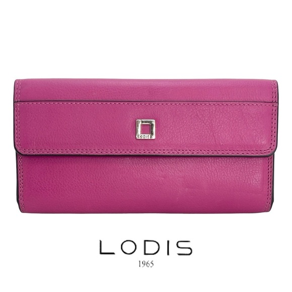 Lodis Handbags - Lodis Fuchsia Pink Leather Long Wallet Continental Fold-Over Design